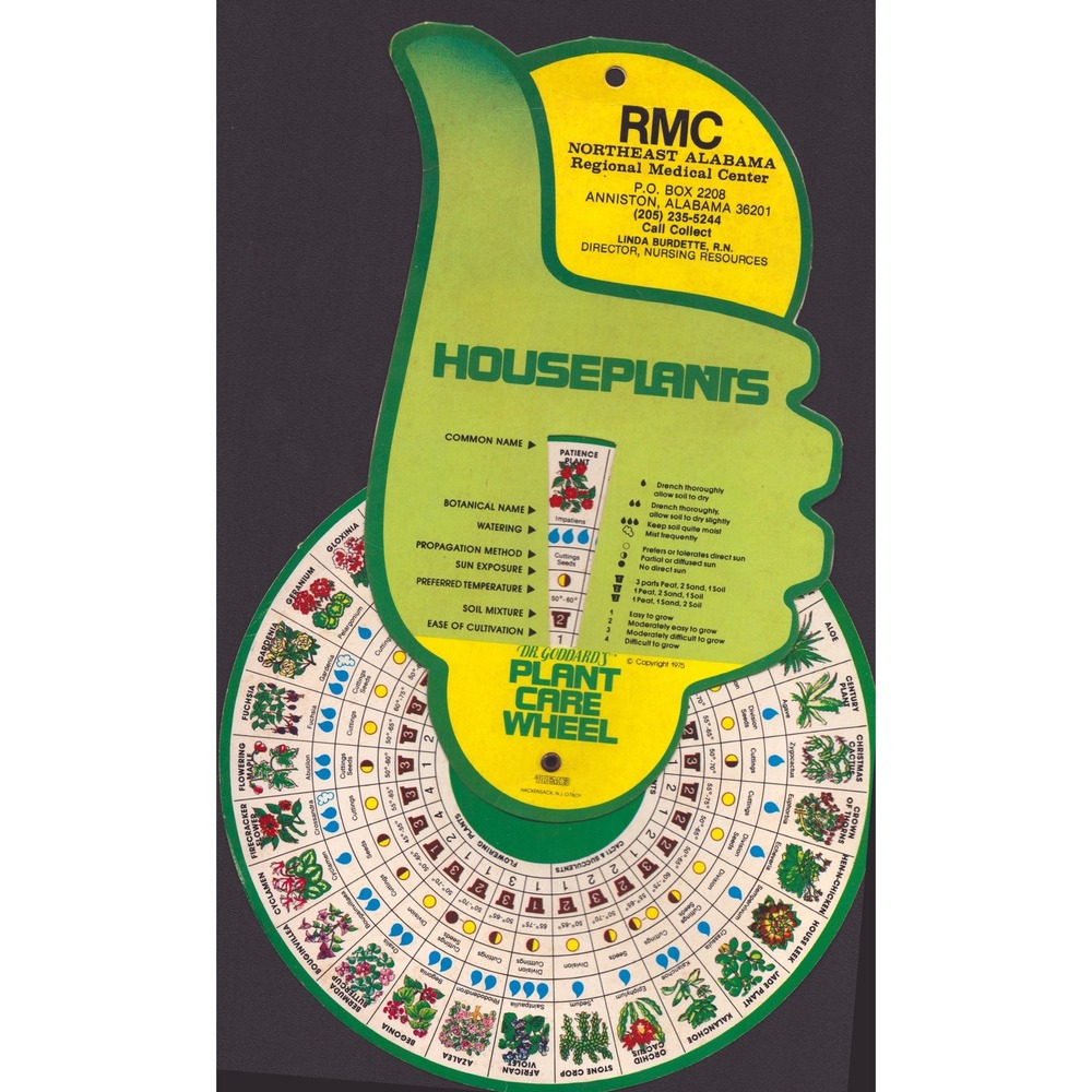 Vtg Anniston AL RMC 1975 Dr Goddards Plant Care Wheel Houseplants Rotating Guide - Picture 2 of 2